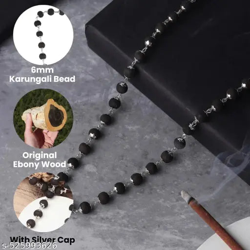 Karungali Mala Bracelet Combo pack /Black Wood Mala Set for Men & Women/Traditional Karungali Wood Jewellery/Karungali Bracelet with Chain Set/Wooden Bead Mala and Bracelet/Spiritual Karungali Mala Combo/Men’s Karungali Chain Set/Karungali Combo for Daily