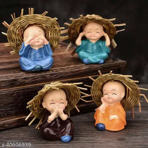 LAXMI MARBLE & GRANITE | Polyresin Monk Buddha Idols, Standard, Set of 4