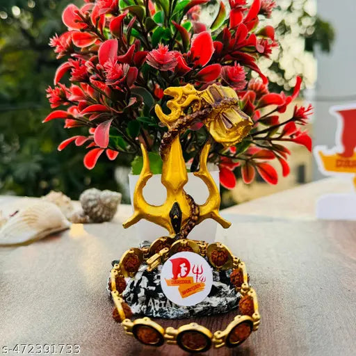 SANSKAARI Poly Resin Handcrafted Shiva Idol trishul with Damru with braclet For Car Dashboard | Shiva Statue Trishul with Damru For Home Decor | Shiva | Shankar | ( OM Trishul Damru )