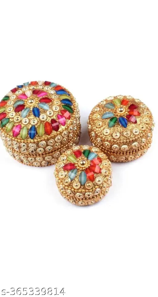 Sindoor dani Sindoor box Showpiece decorative gift purpose ( 7 cm. , 6 cm , 5 cm PACK OF 3 ) Multicolour