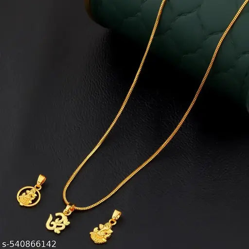 HeadTurner spiritual 24 inch gold chain for men and women with om pendant and ganesh ji pendant