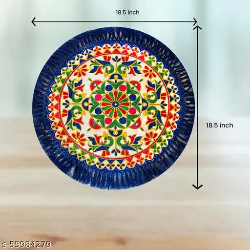 Hanumante Enterprise Traditional Embroidery Round Pooja Thali Rumal, Wedding Beautiful Hand Work Thali Rumal (18.5 Inch)