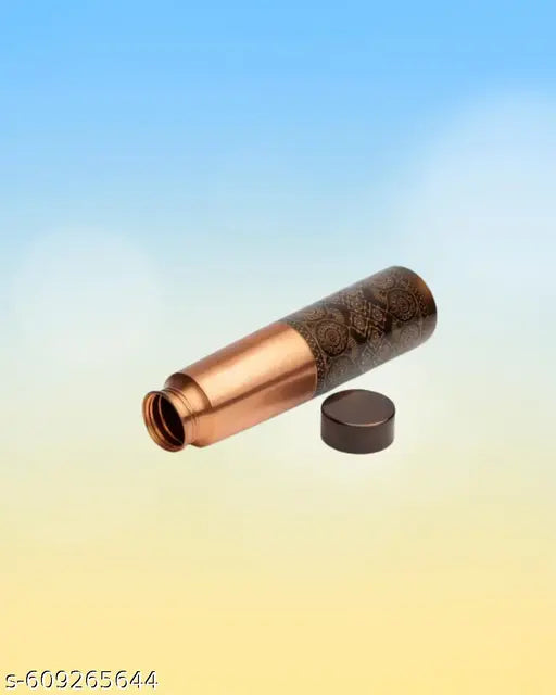 Vogue Venture Pure Copper Water Bottle (1000 ML) Designer Tower Shape Engraved Floral Pattern  Ayurvedic Handmade Traditional Bottle | Decorative Antique Printed Stylish Eco-Friendly Leak Proof Copper Bottle for Drinking Water & Health Benefits For Office