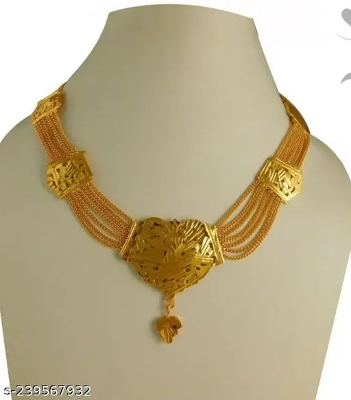 Parthvi Gold Plated Traditional Temple Design Multiple Line Wedding Necklace/Chain for Women and Girls by Shreyadzines
