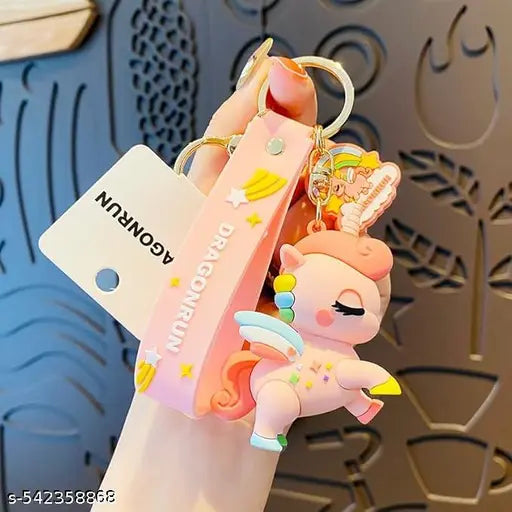 Cartoon 3D Fairytale Rainbow Horse Keychain For Women Cute Unicorn Car Key Chain Resin Charm Kids Bag Pendant Keyring Holder Gifts (Multicolour)