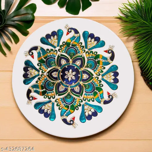 Kala Samarpan Foldable Metal Rangoli with Meenakari Peacock Design | 8x8 Inch | Multicolor | Easy to Use