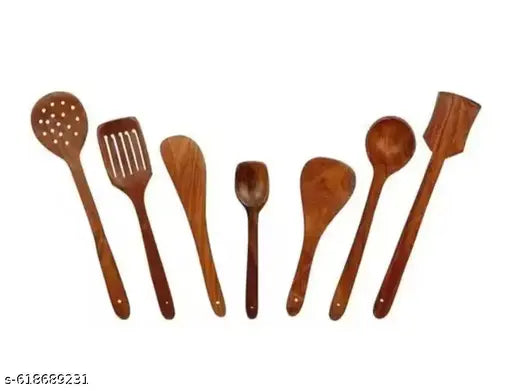 Without Holder  7 Piece Premium Sheesham Wood Cooking Spoon Set | Handmade Wooden Utensil Set for Kitchen | Non-Stick Safe | By ANABIYAHANDICRAFTS