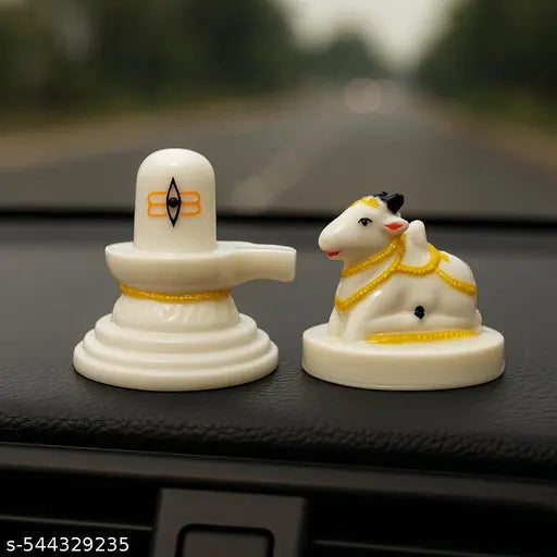 Shivling with Nandi Bull Idol | Resin Marble Finish Murti for Mandir, Puja Room, Car Dashboard | Spiritual Home Decor Showpiece |  Shastra Positive Energy Statue | Perfect Gift for Housewarming, Festivals, and Devotees