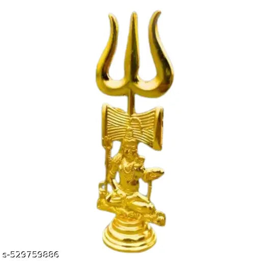 DARIDRA BHANJAN Brass Trishul, Trident Damru with Stand Brass Statue for Car Dashboard/Temple, Puja Ghar Bass shiv ji trishul fir pooja item decorative