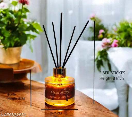 Global Aroma Reed Diffuser Set Aqua Fragrance 120ML Glass Bottle, Indian Art, Home Decor, Aromatic Diffuser, Gift Set With 5 Black Fiber Sticks