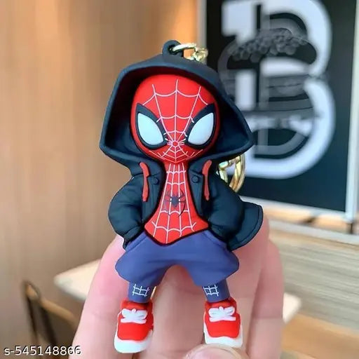 Spider Man Black Hood Cartoon Characters Keychain for Girls Boys, Cute Sili-con Keychains Accessories Keyring Key Purse Backpack Car Charms for Kids Gifts