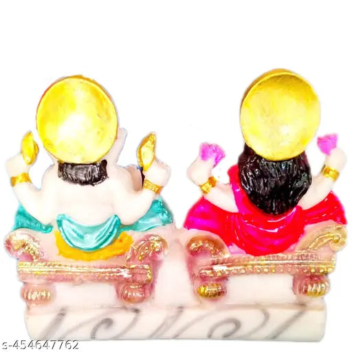 RAMA ART, Laxmimaa Ganesha murti for Diwali PujaLakshmi Ganpati Ganesha Idol for Home Office Diwali Puja Religious God Handmade Statue Idol Size 4" inches Marble