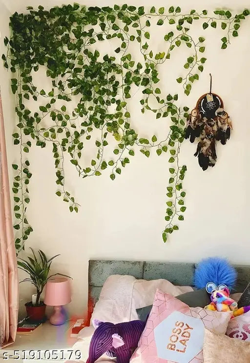 (Set of 4 String) Moneyplant :- (8 Feet) Artificial Garlands Plant Home Decor Main Door Wall, Balcony