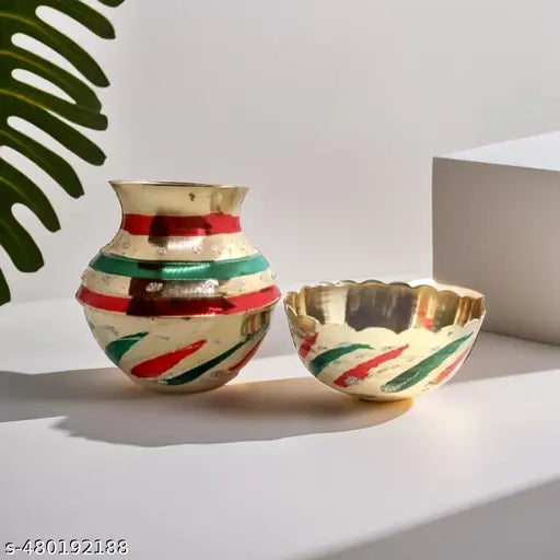 Pooja Combo Brass Lota Prasad Bowl - Brass Pooja Katori - Brass kalash - Pooja gift for home temple