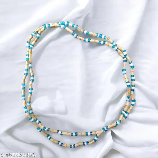 Tulsi Kanthi Mala 2 Round with Tulsi Beads & Blue Crystal Wood Chain