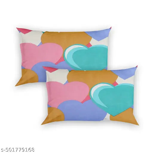 THE NERA CREATION Glace Cotton Single Flat Bedsheet With 1 Pillow Covers Size- 60*90 inches | Single Flat Bedsheet | Pink Heart Bedsheet | Printed Bedsheet | Flat Bedsheet |