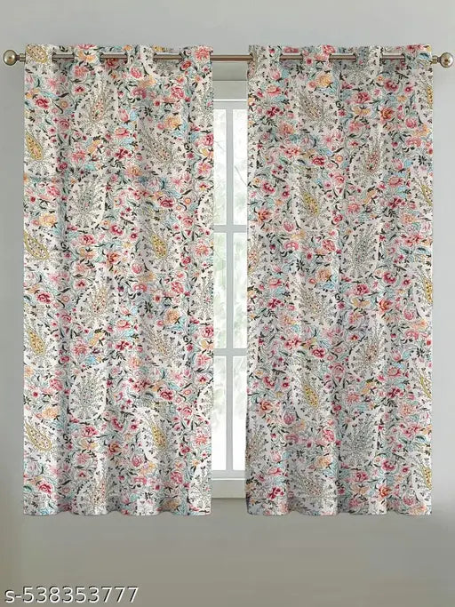 ANA Set of 2 5 Feet Window Curtain Cotton Eyelet Premium Curtain for Windows, Multicolor, Decorative, Bedroom, Balcony 2pcs set