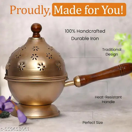 Hexale New Metal Incense Burner Loban Dani Dhoop Dani Loban Dani Aarti Metal Loban Dhoop Dani/Dhoop Dani Burner Loban Burner with Handle, Dhoop Dhuni Burner Sambrani Dhoop for Home Office Temple Puja Incense Burner,, Resin & Home Office Temple Prayer Butl
