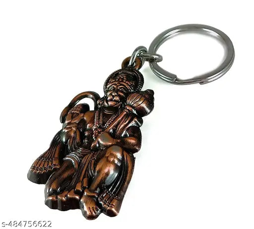 Lord Hanuman Bajrangbali Double Side Metal Silver Keychain & Keyring For Car and Bike Keychains, Key Chain