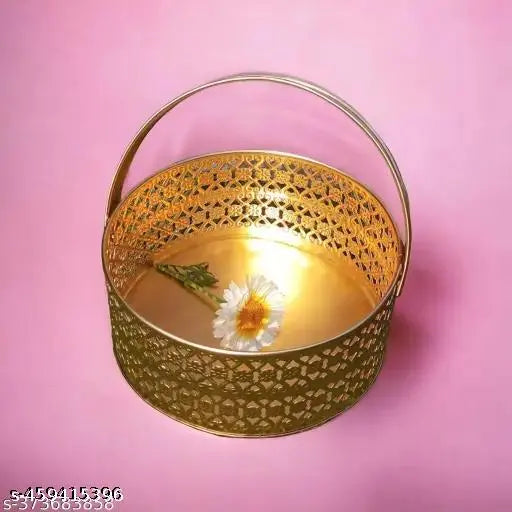 ET Expo-Trends® Flower Basket | Pooja Basket with Handle | Dolchi Basket for Puja Brass Traditional Round Shape Pooja Basket/Pooja Dalia (8 Inch)