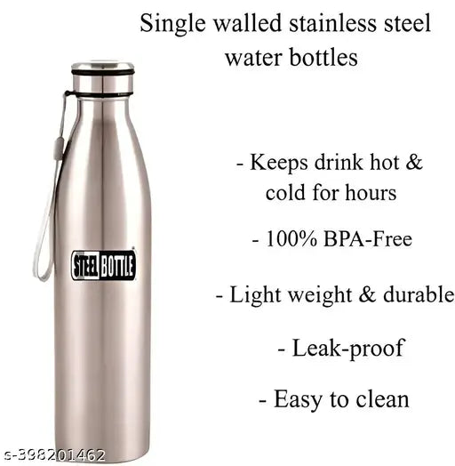 Stainless Steel Sports Water Bottles |Steel Bottle | Sports Bottle| School Bottle | Office Bottle | College Bottle|Steel Water Bottle For Kids School, Gym,Office,Work|Single Wall BPA Free & Leak Proof Cap and Steel Bottle Silver, Steel Fridge Bottle, Wate