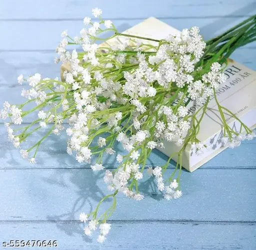 NN Globe Artificial White Wild Flower Artificial Flower (21 inch, Pack of 3,Flower Bunch)