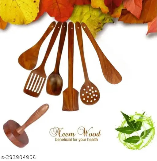 Wooden Non-Stick Cookware/Wooden Spoons Set and Free 1 Wooden Parantha Presser (No holder)