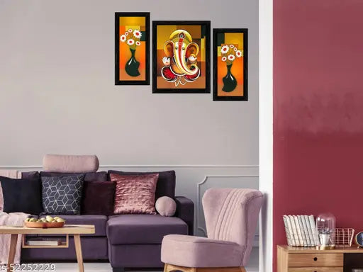 Indianara Set of 3 Elegant Painting without glass (6 X 13, 10.2 X 13, 6 X 13 INCH)