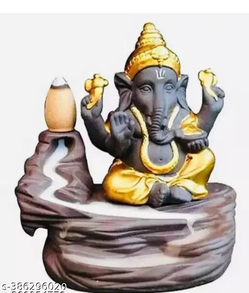 Combo Pack of Shiva Adiyogi AND Ganesha Smoke Incense Holder 50 Units of Backflow Cones Polyresin Incense Holder  (Black)