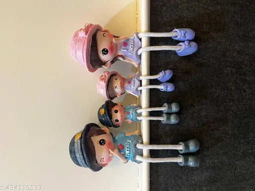 Rajwila  Family Set Decorative Showpiece | Polyresin Hanging Legs Statues | Cute Family Cabinet Figurines Unique Family Miniature 4 Members (4 Pcs Set, Multicolor)