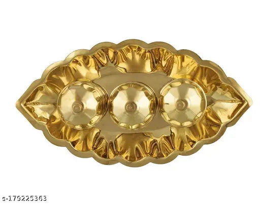LNIM Brass Haldi Kumkum dabbi with lid and Attached with Thali Brass Kankavati for puja,