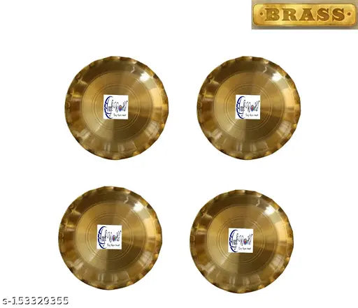 Craft World small Brass DJS Bhogathali for serving dry fruits/sweets(4Pieces, Gold) ( Pack of 4)
