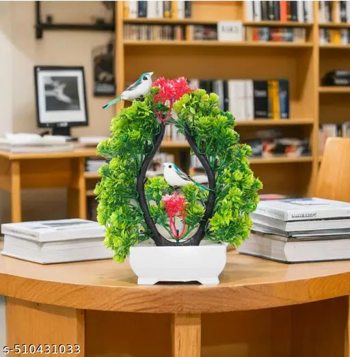 DECOR ART Artificial Plants With 2 Sparrow With LED light Bonsai Wild Fack Plant