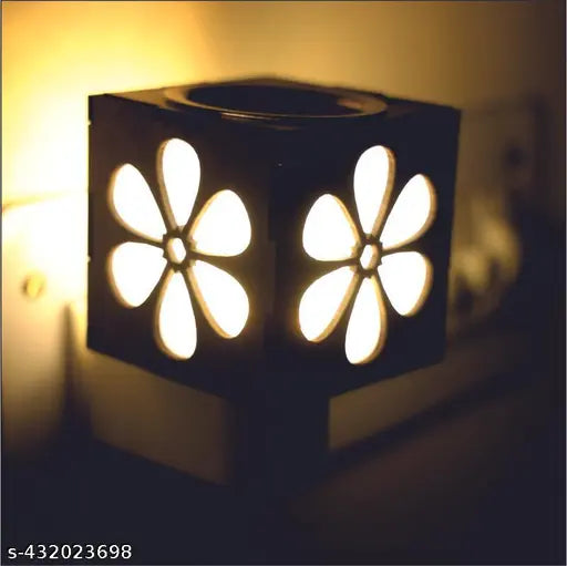 ZUPER Premium Wooden Brown Electric Home Fragrance Lamp With Night Lamp, Kapoor Dani for Home, Incense burner Office, Living Room | Camphor Burner with Night Lamp, Rectangular (Pack Of 1)