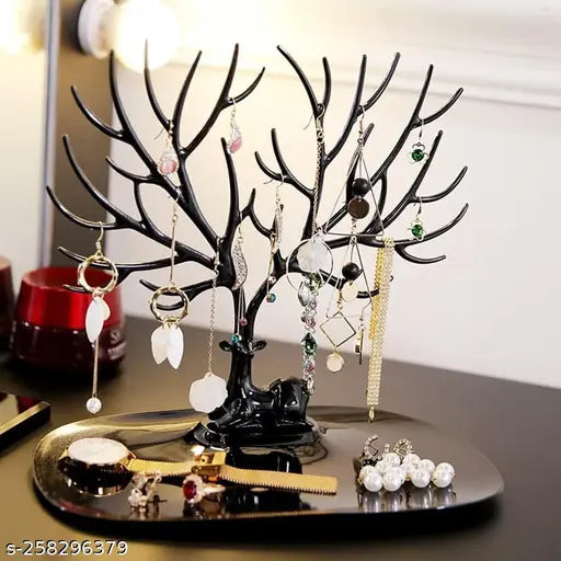 Deer Tree Tray Display Stand Holder Organizer, Jewellery Rack, Key Holder(PACK OF 1/BLACK)