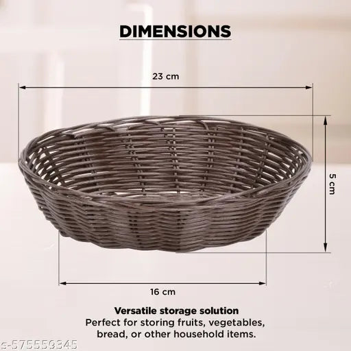 GERAT Pack of 2 Round Storage Basket | Durable Plastic with Woven Perforated Design | Multipurpose Organizer for Fruits, Vegetables, Bread, Napkins & More – (Dark Brown)