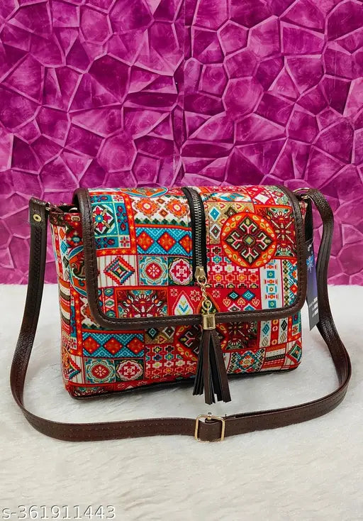 New stylish women Maroon PU sling bags/Cotton Fabric sling bags for women/Full handwork bag/party wear and wedding bag for women/Ikkat sling bags