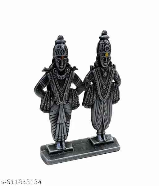 Designer Metal Vitthal Rukmini Statue | Pandharpur Vithoba Rakumai Murti for Pooja Room |• Original Vithoba and Rukmini Pair Showpiece for Home Decor and Gifting (Black/Antique Finish)size 2 inch