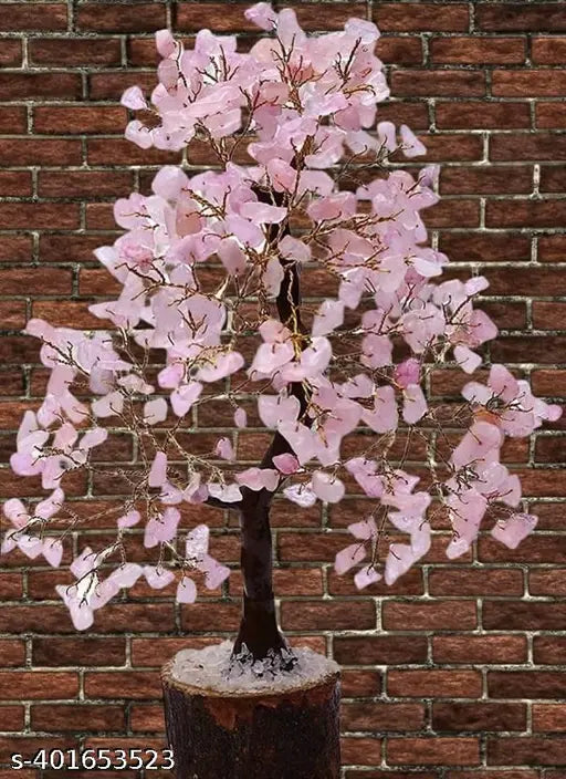 Rose Quartz Crystal Bonsai Money Tree Natural Gemstone Feng Shui Home Office Decor Good Luck Wealth Prosperity Reiki Healing Positive Energy Spiritual Gift (Size 10-12 Inches, Golden Wire) Decorative Showpiece - 30 cm  (Stone, Crystal, Stone, Pink, Gold)