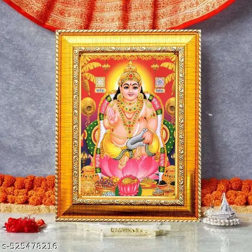 Kuber Lakshmi Wall Decor Painting, Gold Ornate Frame, Multicolour