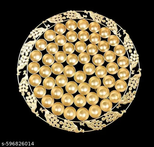 C A GIFT CREATION Golden Metal 56 Bhog Thali with Peacock & Floral Border | Large Pooja Prasad Plate with 56 Compartments for Mandir, Janmashtami, Annakut & Religious