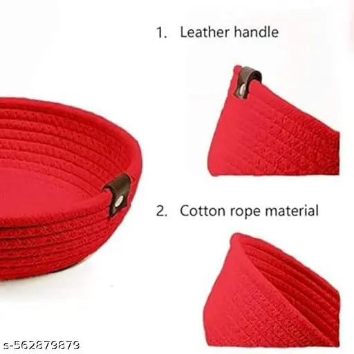 Natural Jute And Round Cotton Storage Baskets - Home, Kitchen, And Office Organization (Small (8" X 2.8"), Red)