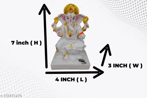 Marble Ganesha Murti / Idol 7 Inch ( white )