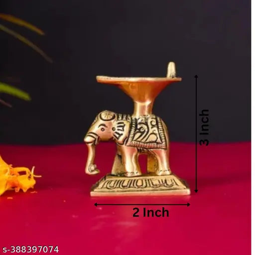 Luckypot Brass Standing Elephant Diya Pair  For Pooja/Decor Size : 3 Inch Wt : 400 Grams