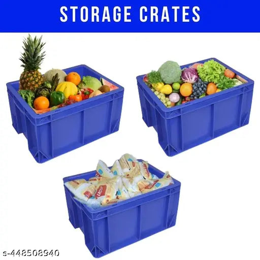 Mahira Heavy Duty Blue Plastic Crate 40x30x22 CM | Multipurpose Storage Bin | Shelf Basket for Vegetables, Fruits, Milk.
