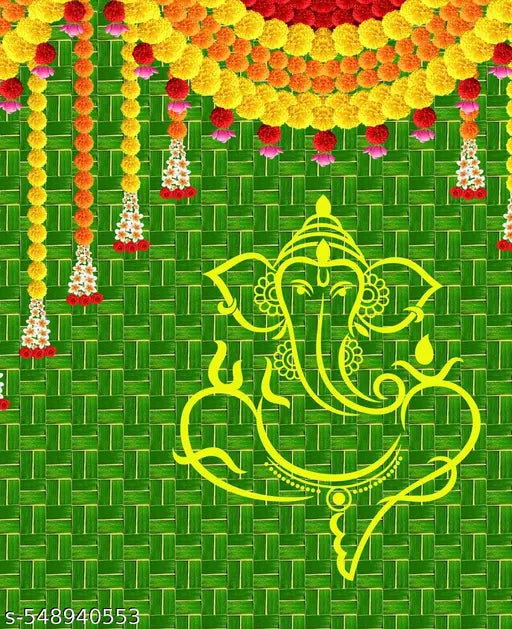 ganesh backdrop decoration cloth for home pooja background  decoration curtains for haldi function colorful traditional backdrrop festival background for vinayaka chavithi varalxmi pooja mandap decoration wedding taiwan fabric cloth (5 x 8 feet)