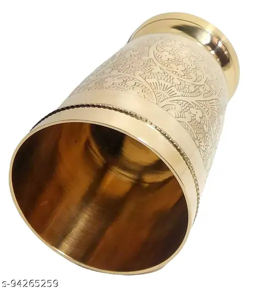 A & H ENTERPRISES Brass Glass Mughlai Etching Design Daily Use Designer Water Glass  ,Drinkware & Serveware , 250 ML Each - Set of 2 pc