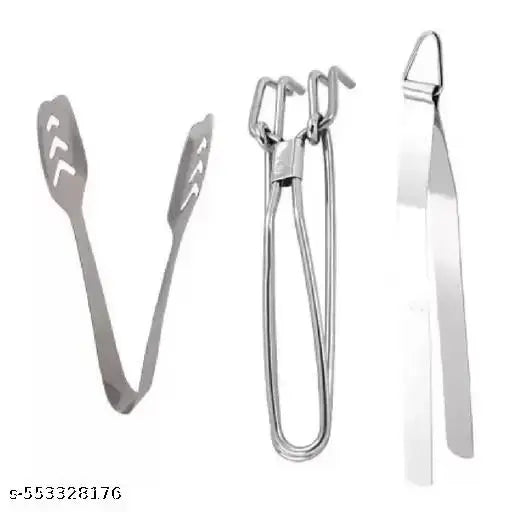 Urban Elegance Combo Set of 3 Pieces Stainless Steel Momo Tong, Wire Pakkad & Stainless Steel Roti Chimta