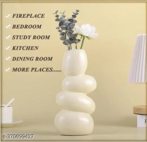 NAZ Home Decor Showpiece Creams Color Ceramic Vase for Rustic Home Decor, Modern Wedding Farmhouse Living Room Bedroom Shelf Dining Table Centerpiece Bookshelf Mantel Entryway Office Decor(Cream— Pebbles)| Pebbles vase egg art ceramic flower Vase  | Off-W