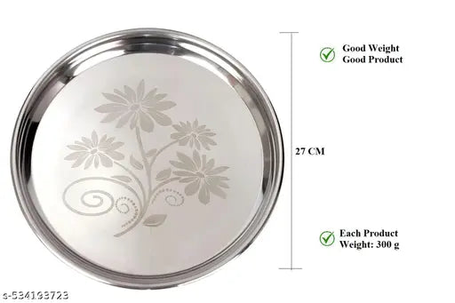 Dinner Plate | Breakfast Thali | Set of 2 Plates | Khumcha Plate with Laser Flower Design | Dia: 27 cm | Strong, Stylish & Daily Use Essential